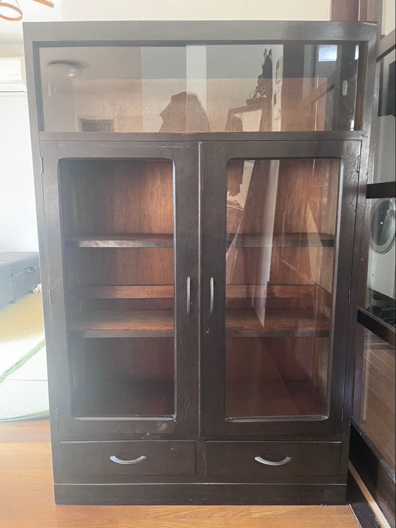 茶箪笥　和風収納棚 ガラス扉付き　アンティーク高さ約133㎝