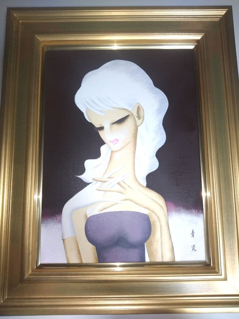 a*a様 東郷青児、絵画、油彩４号、白い手袋、肉筆、新品額縁、鴨居玲、山下清。