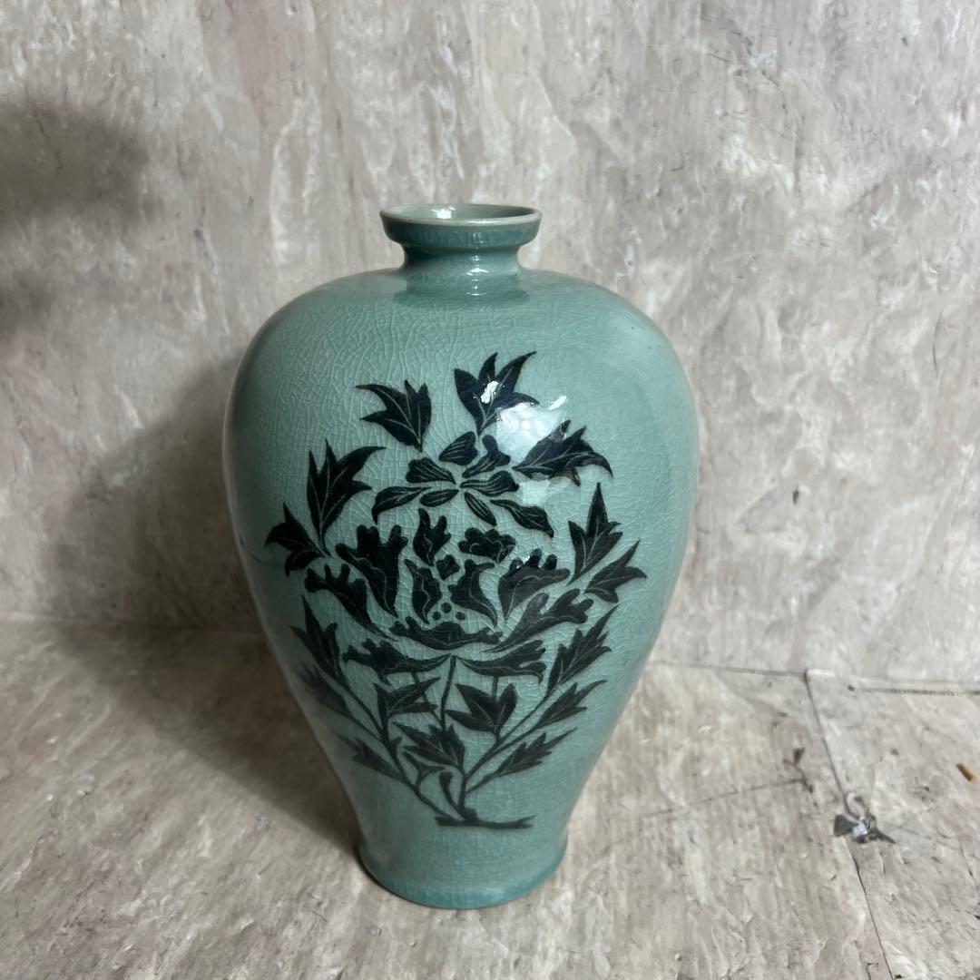 韓国人間文化財 柳海剛 柳根瀅 高麗青磁 花瓶 花器 象嵌 陶磁器 翡色 壺