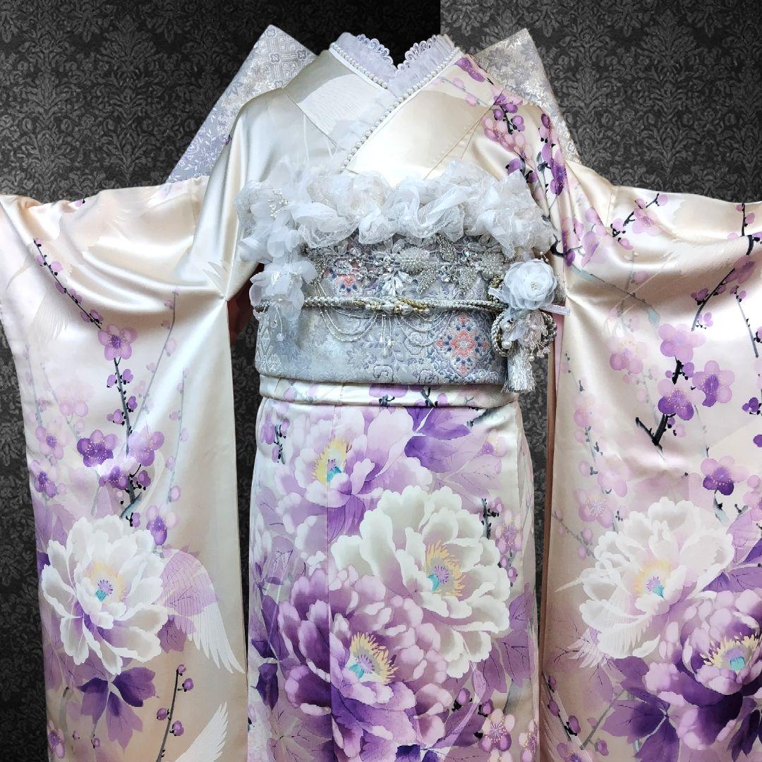振袖フルセット(10点)・成人式・くすみ・高級手描き・大輪牡丹・胴裏正絹・逸品