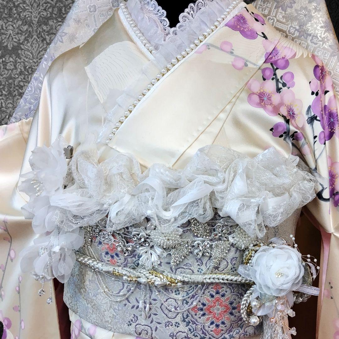 振袖フルセット(10点)・成人式・くすみ・高級手描き・大輪牡丹・胴裏正絹・逸品