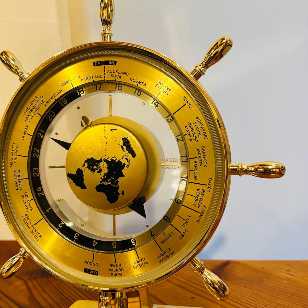 SEIKO クオーツ 世界時計 ゴールド 置時計 動作品 セイコー QZ394G