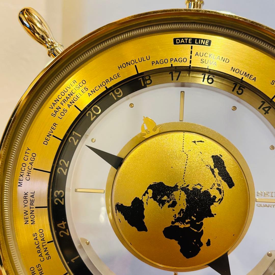 SEIKO クオーツ 世界時計 ゴールド 置時計 動作品 セイコー QZ394G