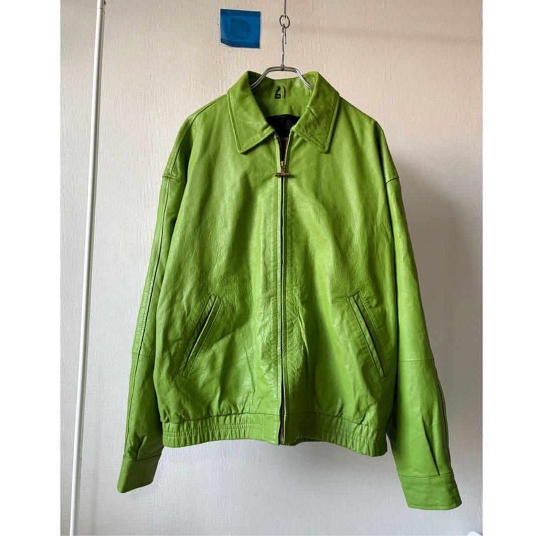 vintage 90s イグアナグリーン 短丈 オーバーサイズレザージャケット