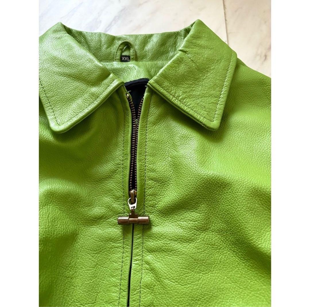 vintage 90s イグアナグリーン 短丈 オーバーサイズレザージャケット