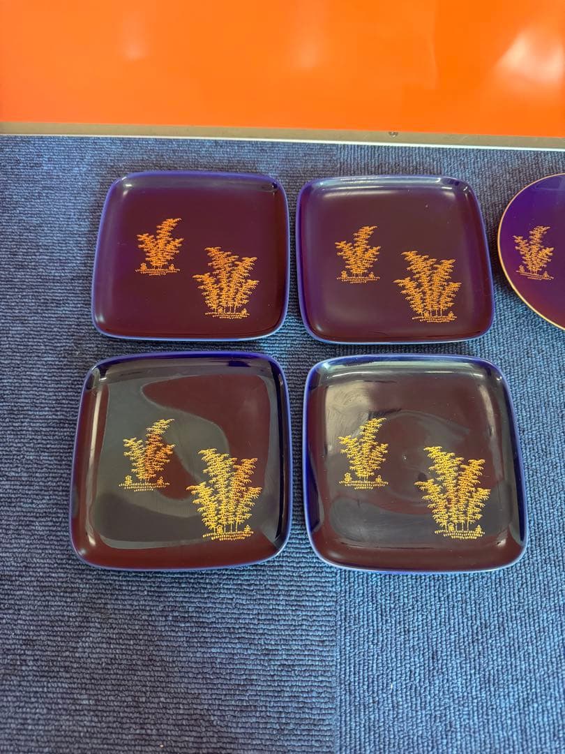 2034 深川製磁　方皿4客　丸皿3客　金彩