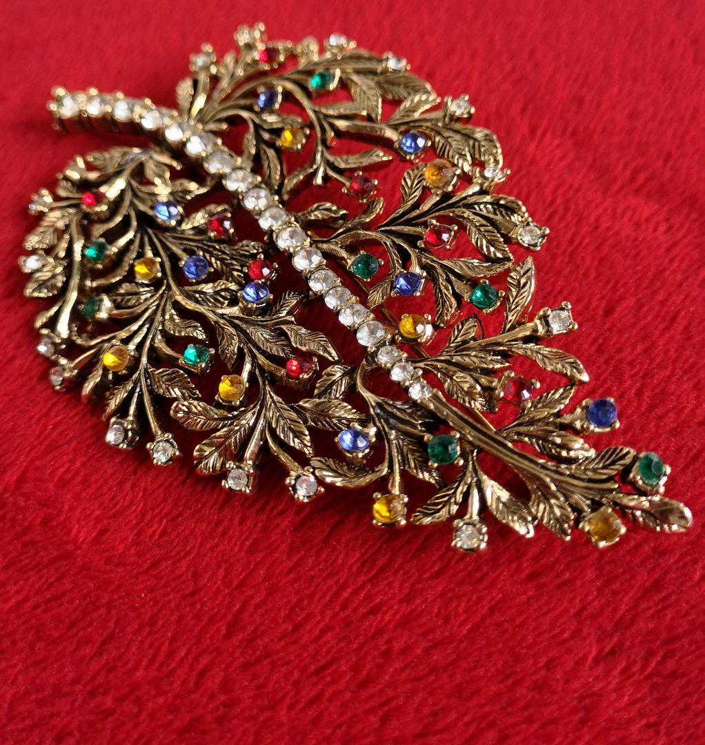 ヴィンテージ ブローチ クリスタルラインストーン 植物 アールヌーボー 73