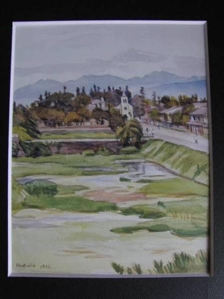 石井柏亭、松本城外堀、希少な額装用画集より、新品高級額装付、状態良好