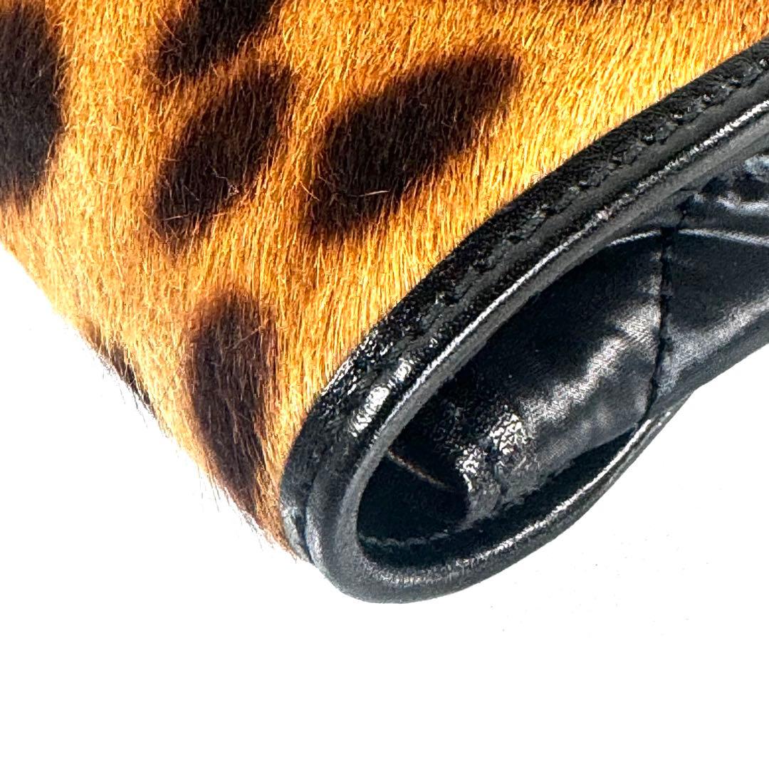 【美品】ドルチェアンドガッバーナ　財布　フラップ　レオパード　ナイロン　ハラコ
