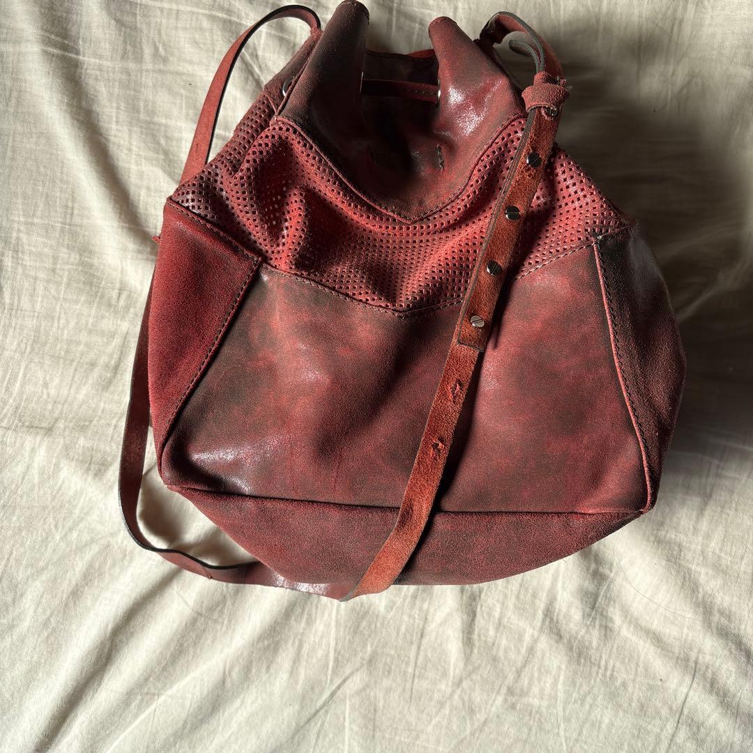 ディーゼル　diesel クラッシュレザー　レッド　ショルダーバッグ　ポーチ付き