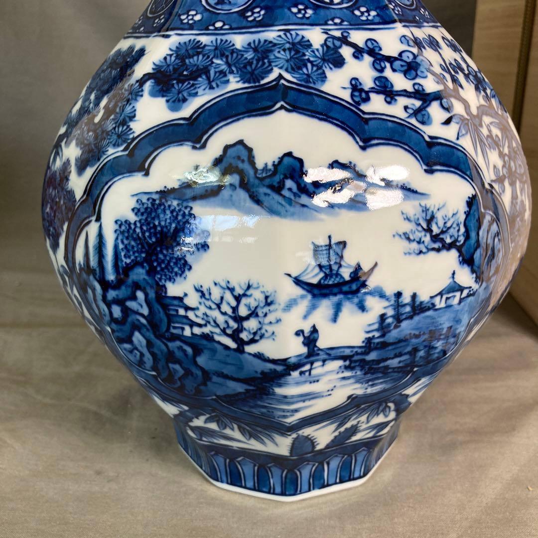 【源右衛門】古伊万里の伝統　日本の名窯　舘林源右衛門作　祥瑞手松竹梅文　瓢形花瓶