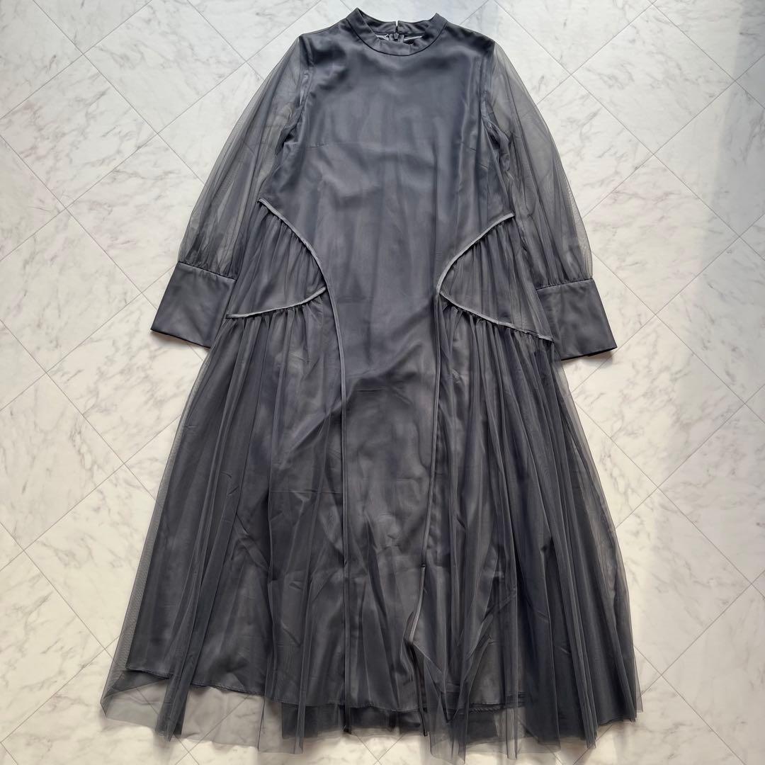 niana チュールパイピングAラインドレス　オケージョンドレス　M チャコール