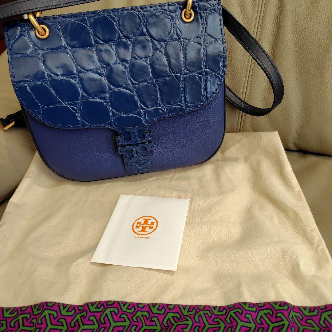 トリーバーチネイビー クロコ型押し 2wayバッグ　美品