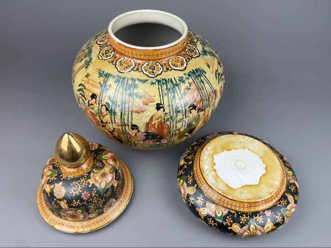 薩摩焼 沈香壺 飾壺 金彩 美人画 置物 高さ約45cm花瓶 インテリア 飾り物