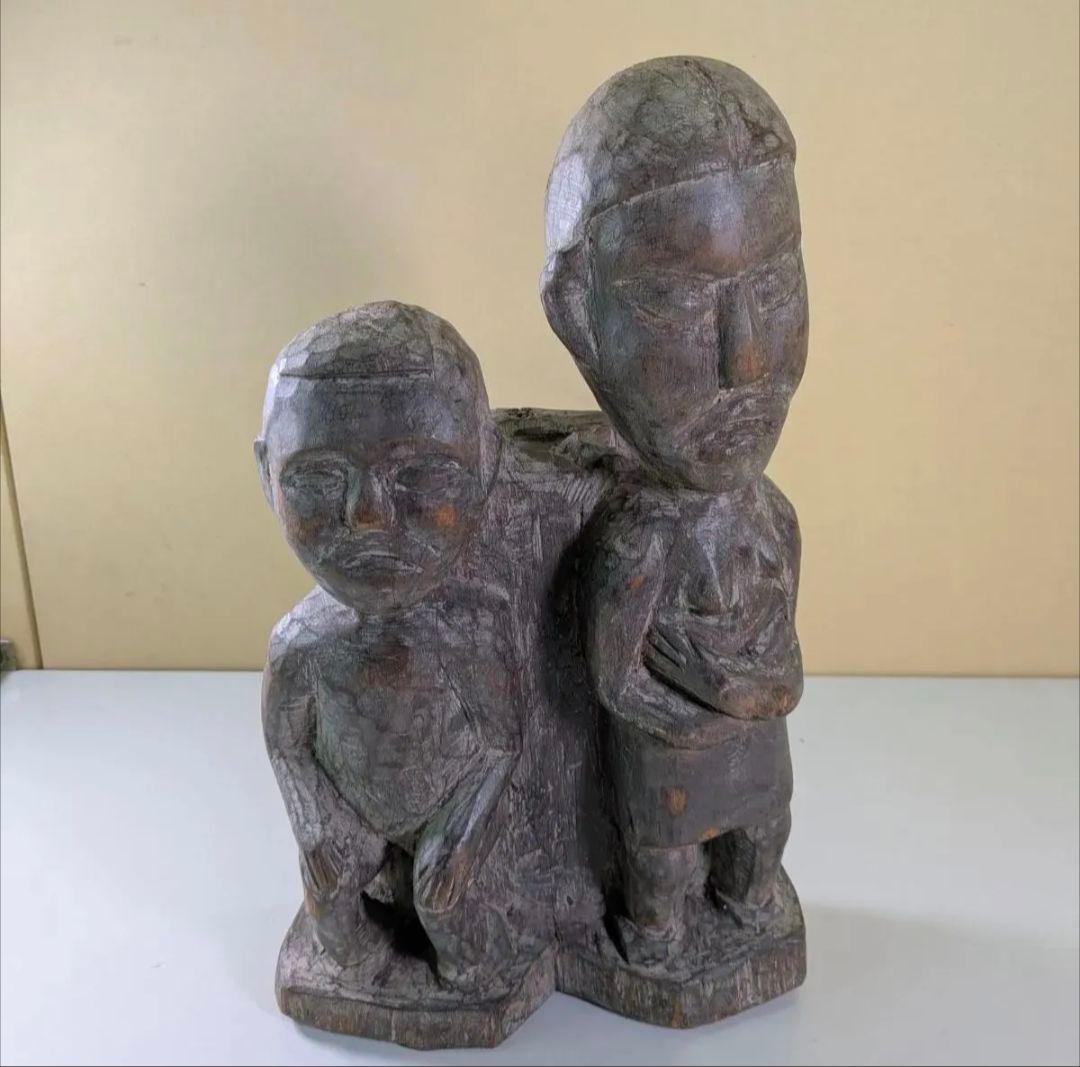 一点物　希少　夫婦　置物　木彫り　民族　一刀彫　オブジェ