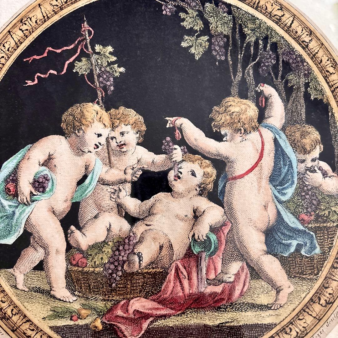 イタリア製 アンティーク彫刻サイドボード(ドイリー付き)天使の絵画はオマケ☆