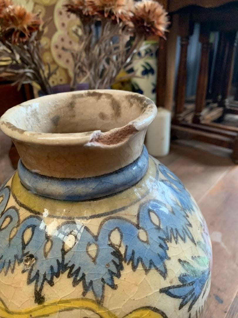 時代　マジョルカ焼　マジョリカ焼　壷　花瓶　フラワーベース　アンティーク