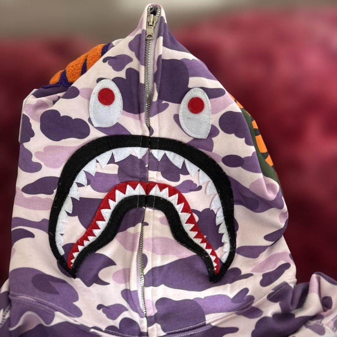 BAPE シャークパーカー パープルカモ フルジップ 紫 迷彩