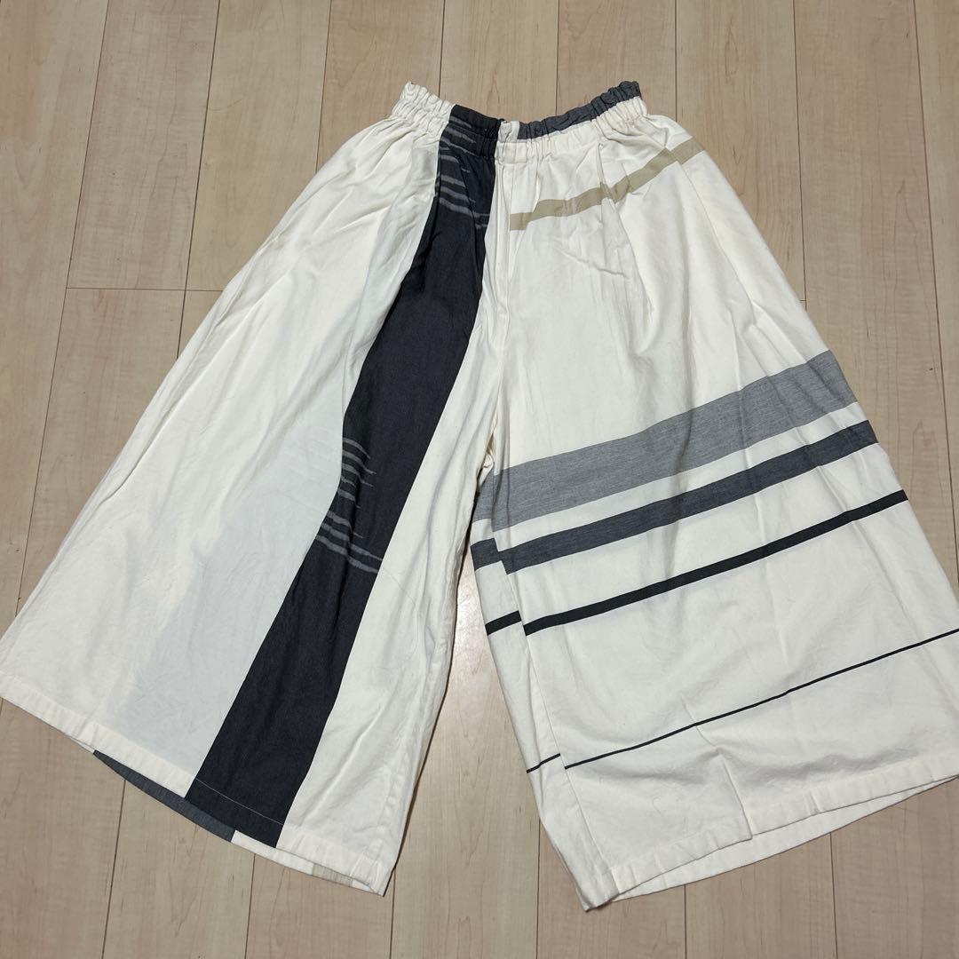 Tamaki niime タマキニイメ　ワイドパンツ　コットン　ホワイト　グレー