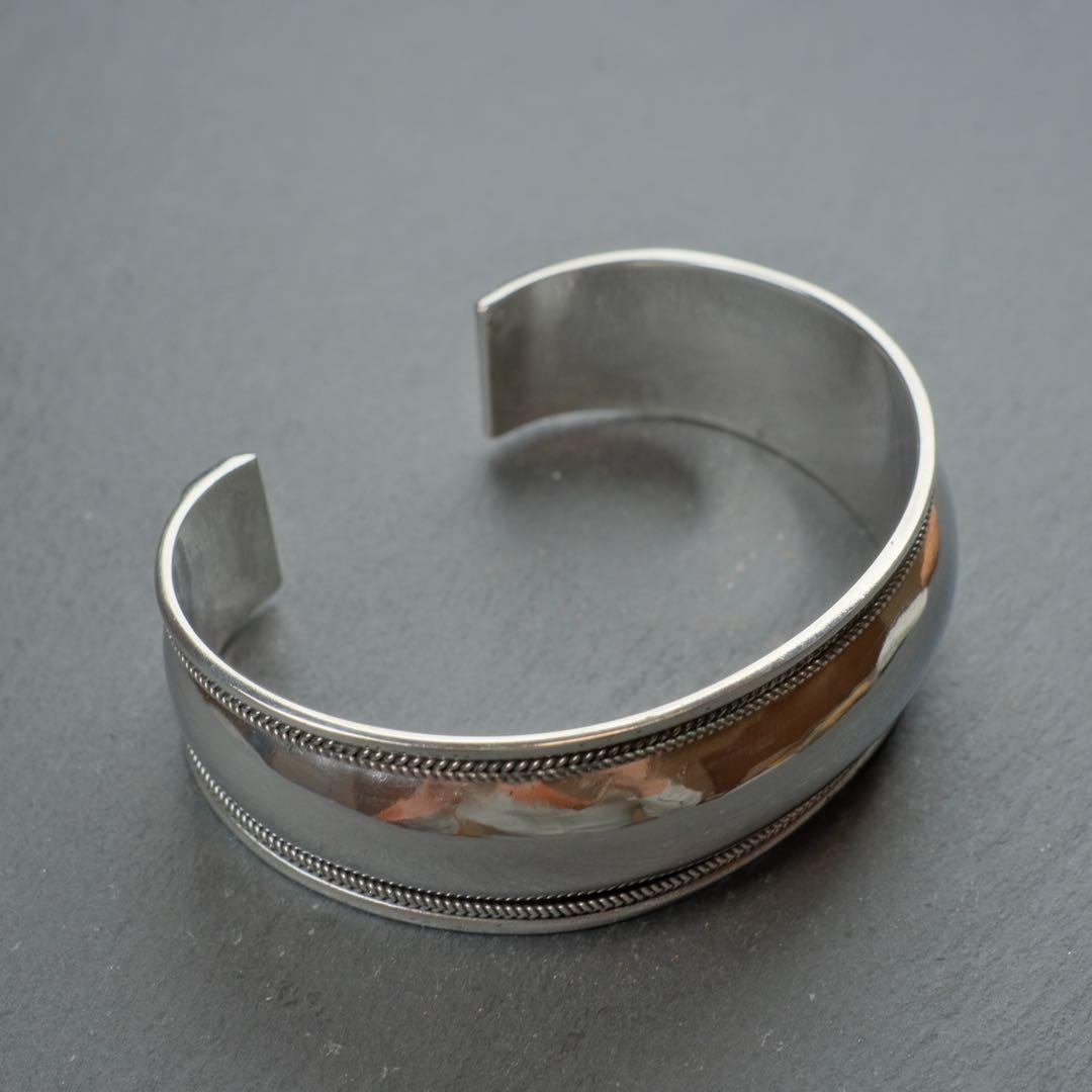 シルバー925 Silver ワイドトライバルバングル/軽研磨仕上げ