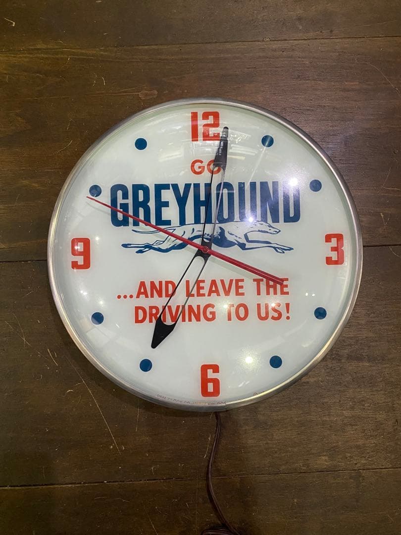 【新品】GREYHOUND グレイハウンド 内照明掛け時計 アメリカン雑貨