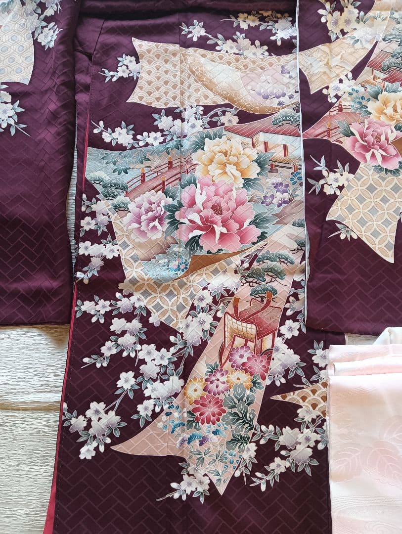 振袖フルセット　美品　パープル系　ロマンチックな古典柄　丈160　裄66.5