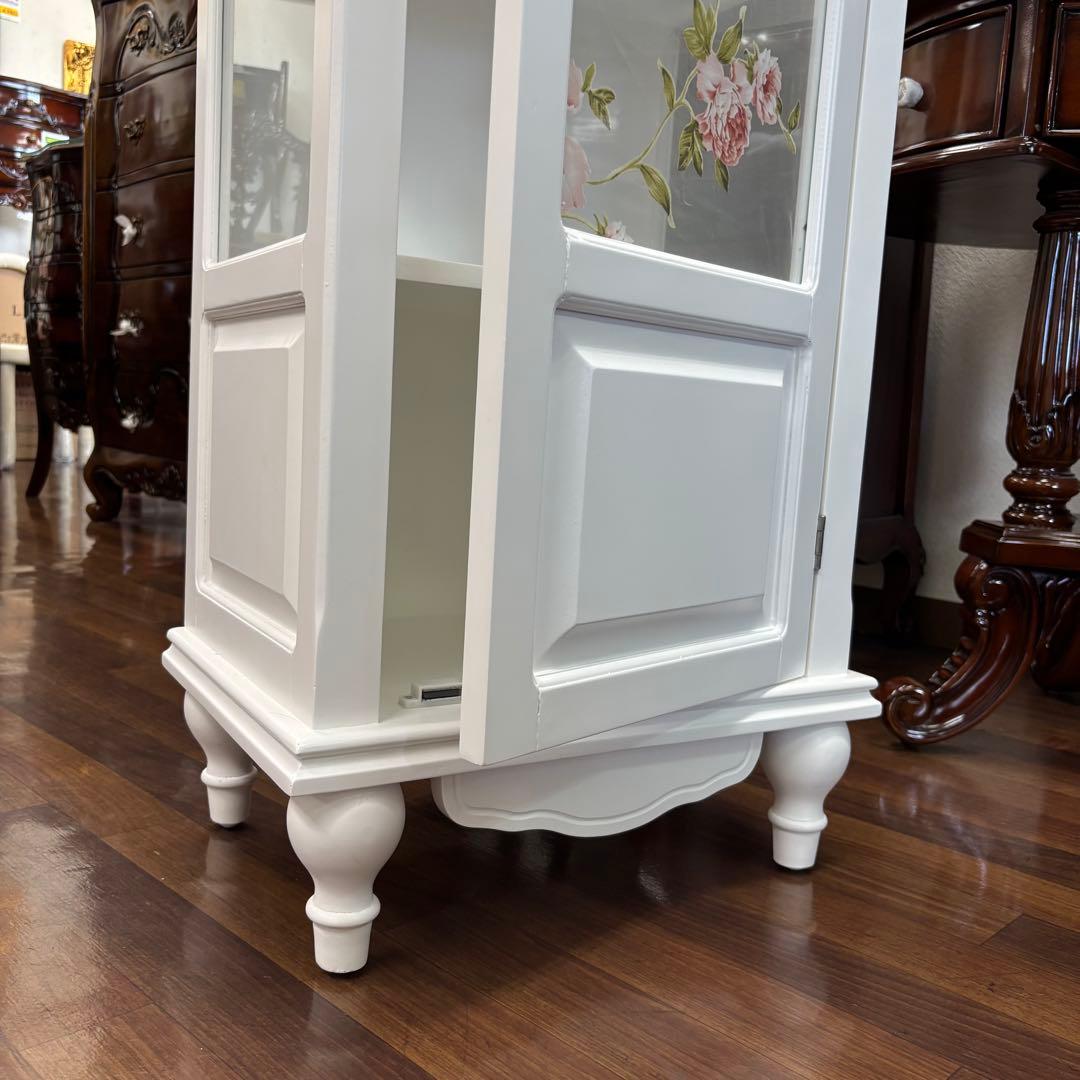 ホワイト 木製 スリムキャビネット アウトレット特価品 1ドアガラスキャビネット