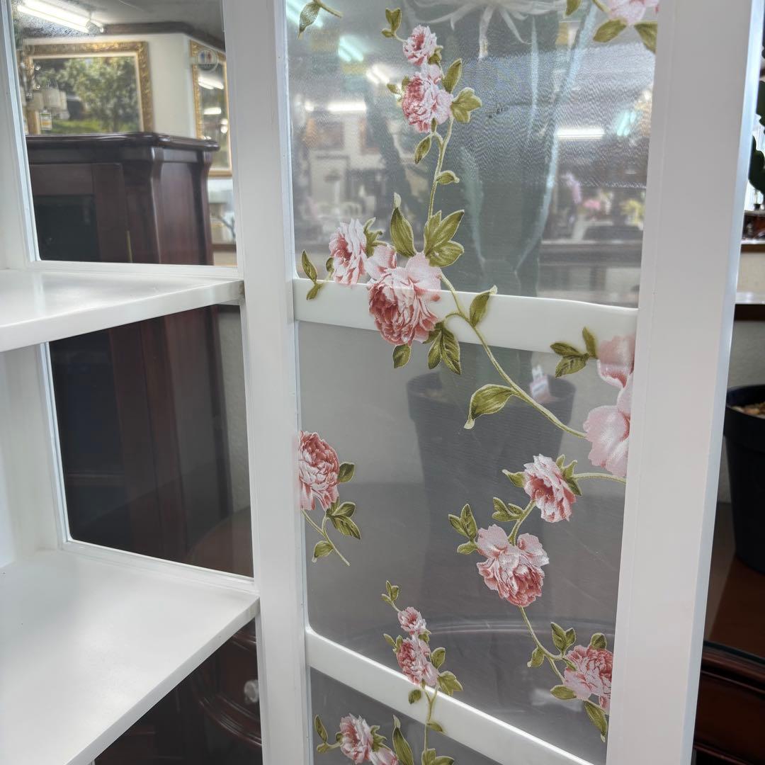 ホワイト 木製 スリムキャビネット アウトレット特価品 1ドアガラスキャビネット