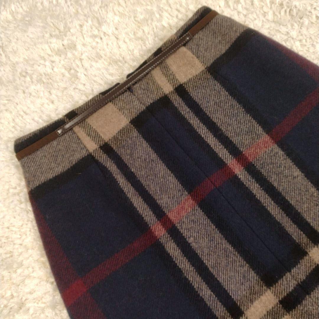 レディース☆エスマックスマーラ　ウールチェックスカート　ベルト付ブルガリア製40