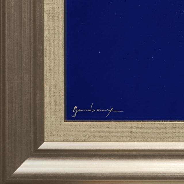 肉筆油絵◆『青のやまなみ』◆がんどうあつし作者直接真作直筆絵画F8号シルバー額付