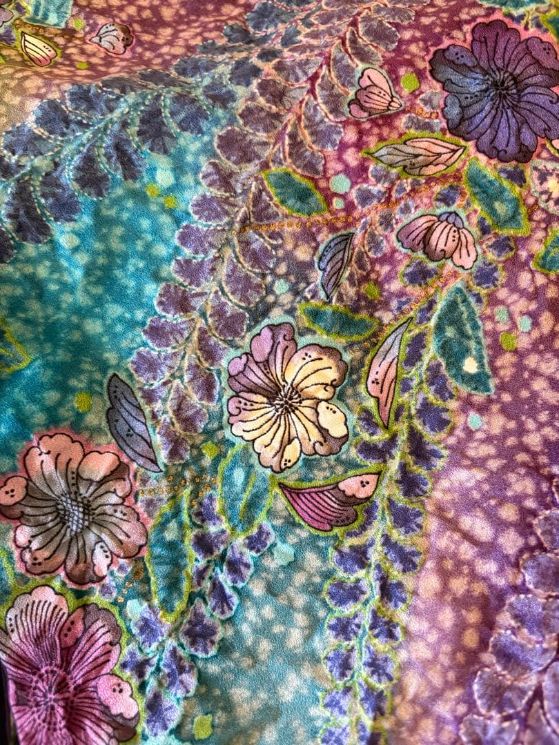 紫色 花柄 振袖 着物　辻ヶ花