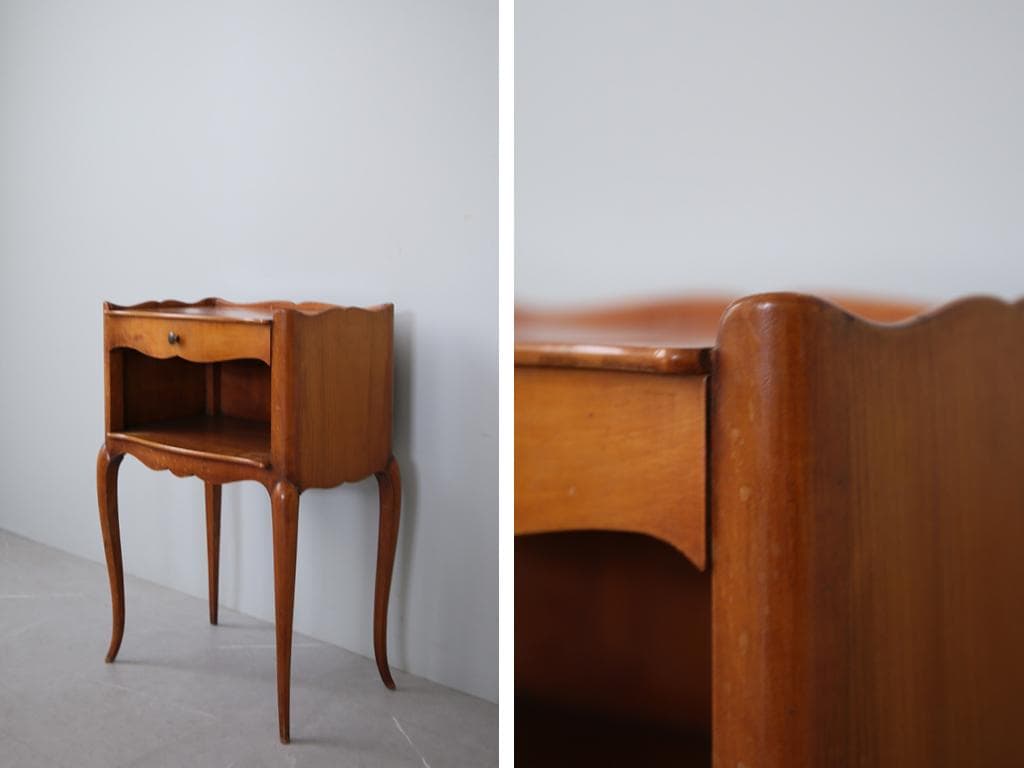 フランスアンティーク猫脚ナイトテーブル/木製キャビネット机飾り棚(82-14)