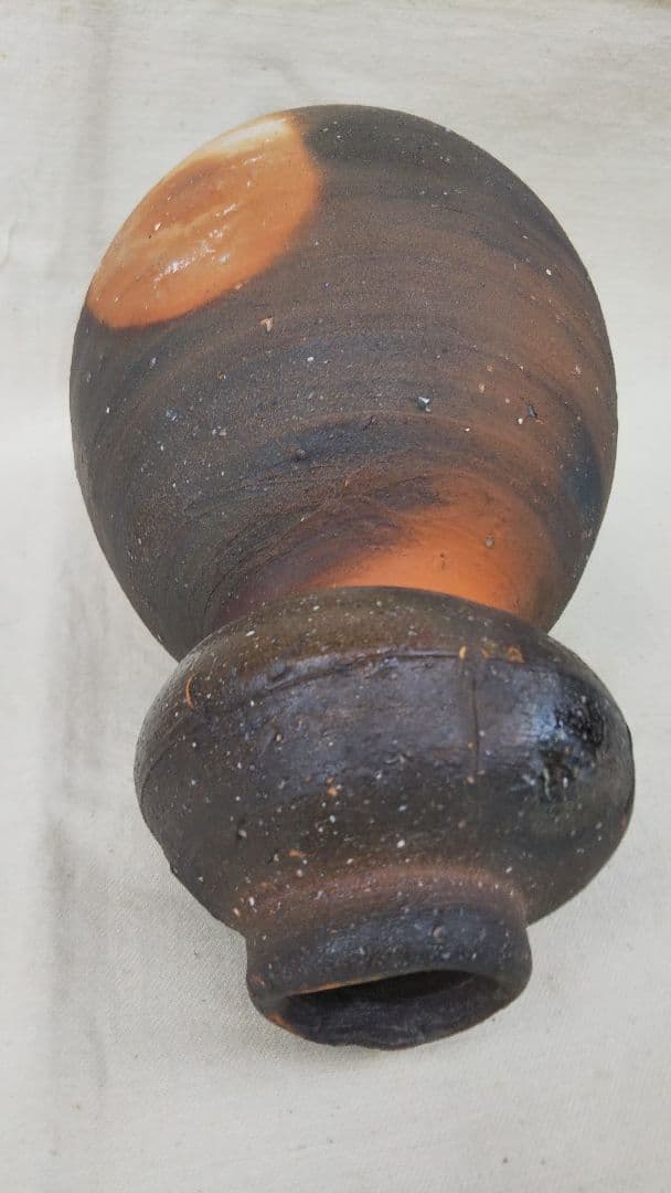 常滑焼 四代 常山 山田絵夢 花入 共箱  窯変 花瓶  瓢箪