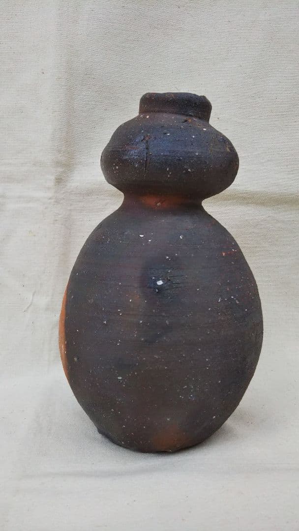 常滑焼 四代 常山 山田絵夢 花入 共箱  窯変 花瓶  瓢箪