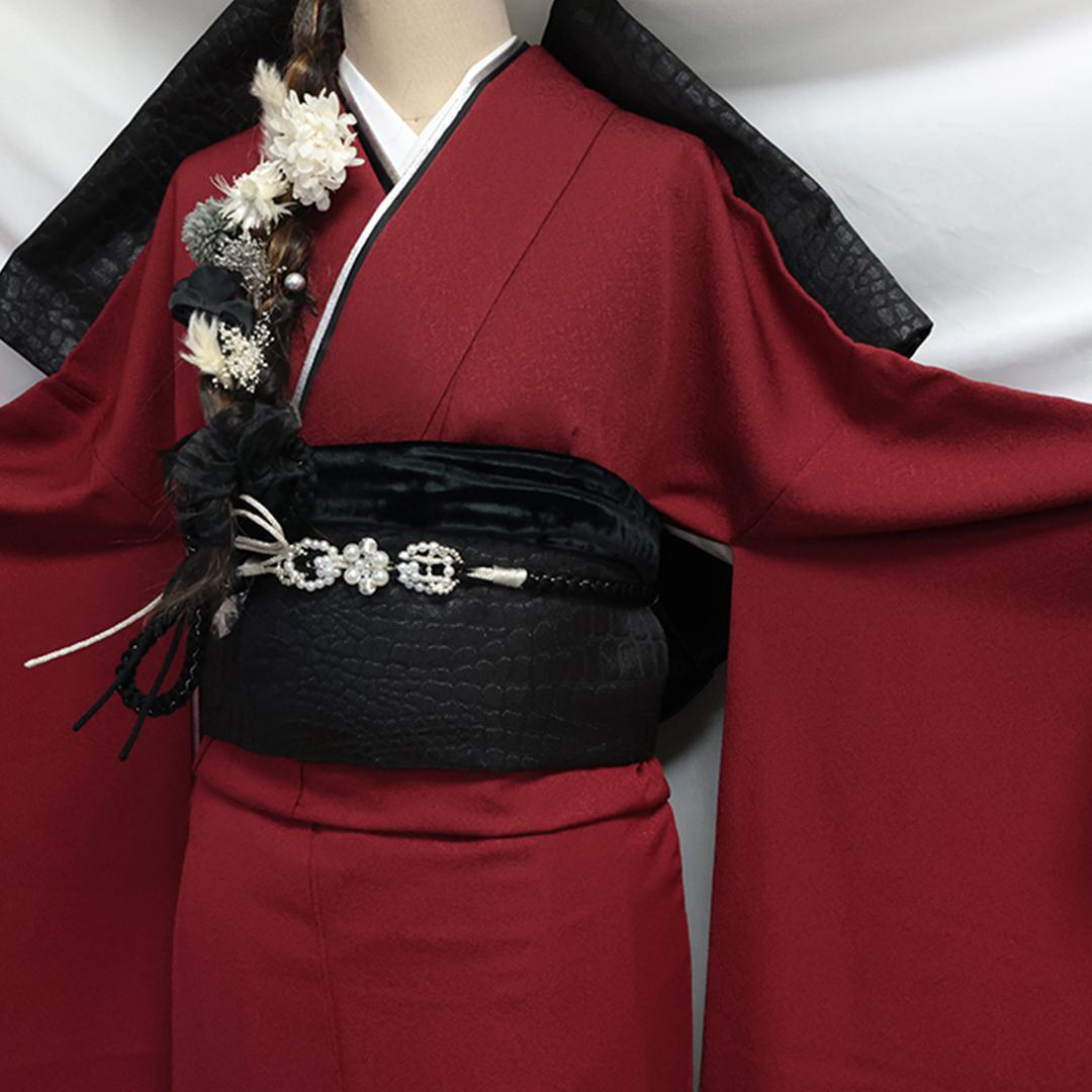 s◆ 振袖5点セット ◆赤系 丈165cm無地正絹帯新品帯締め MI81