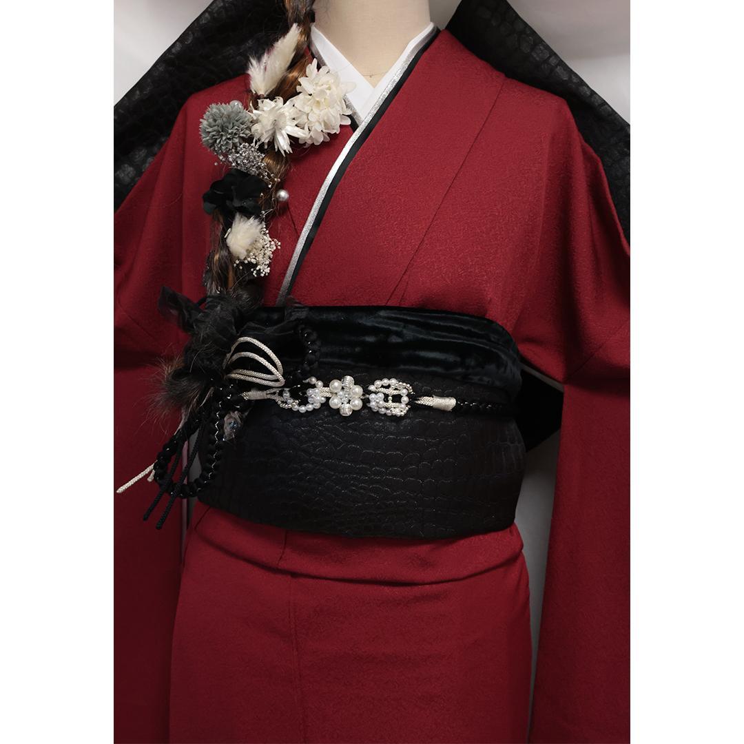 s◆ 振袖5点セット ◆赤系 丈165cm無地正絹帯新品帯締め MI81