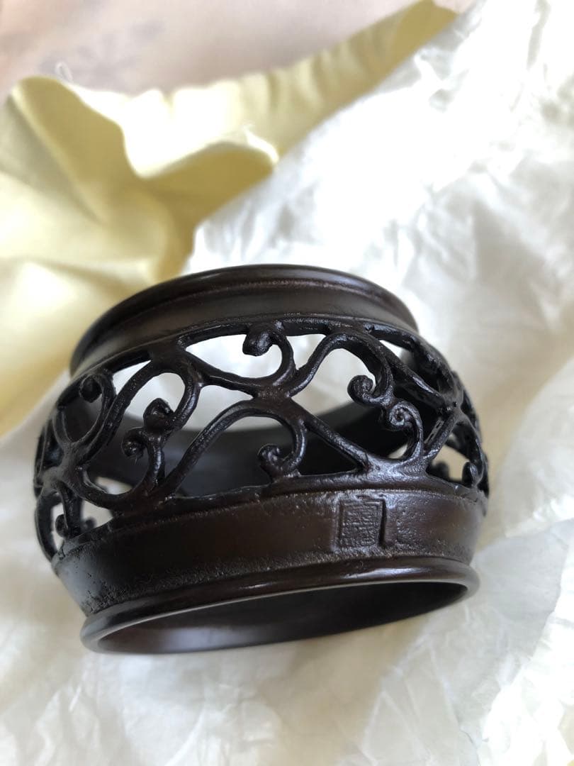 蠟型　唐草透　蓋置　金森紹栄氏造　共箱入