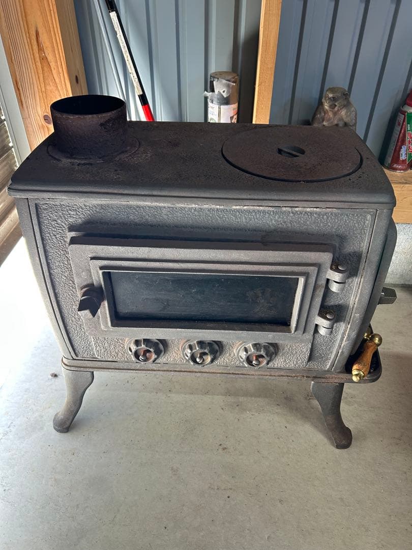 鋳鉄製薪ストーブ 4バーナー ハンドル付き　引き取り限定！