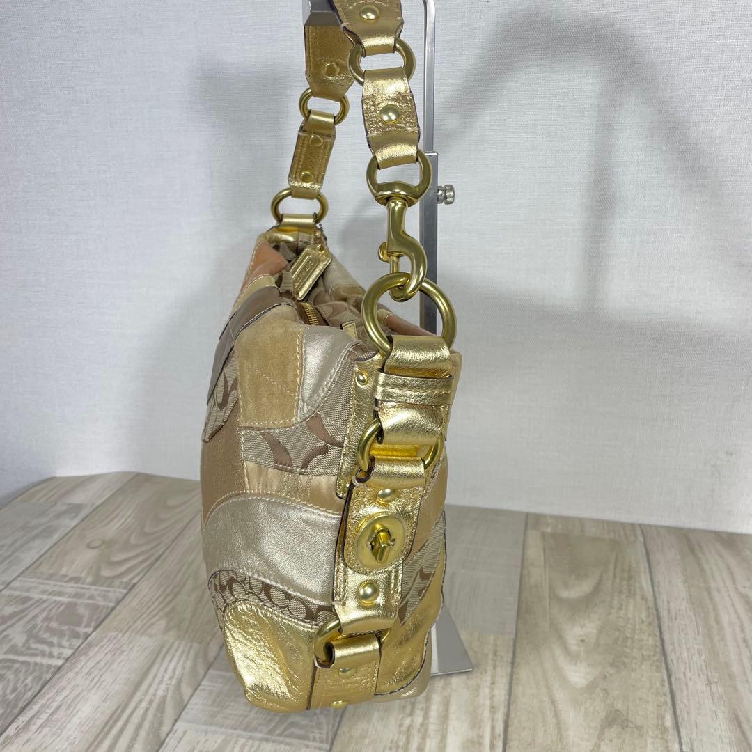 COACH コーチ　ゴールド系パッチワークショルダーバッグ　ワンショルダー