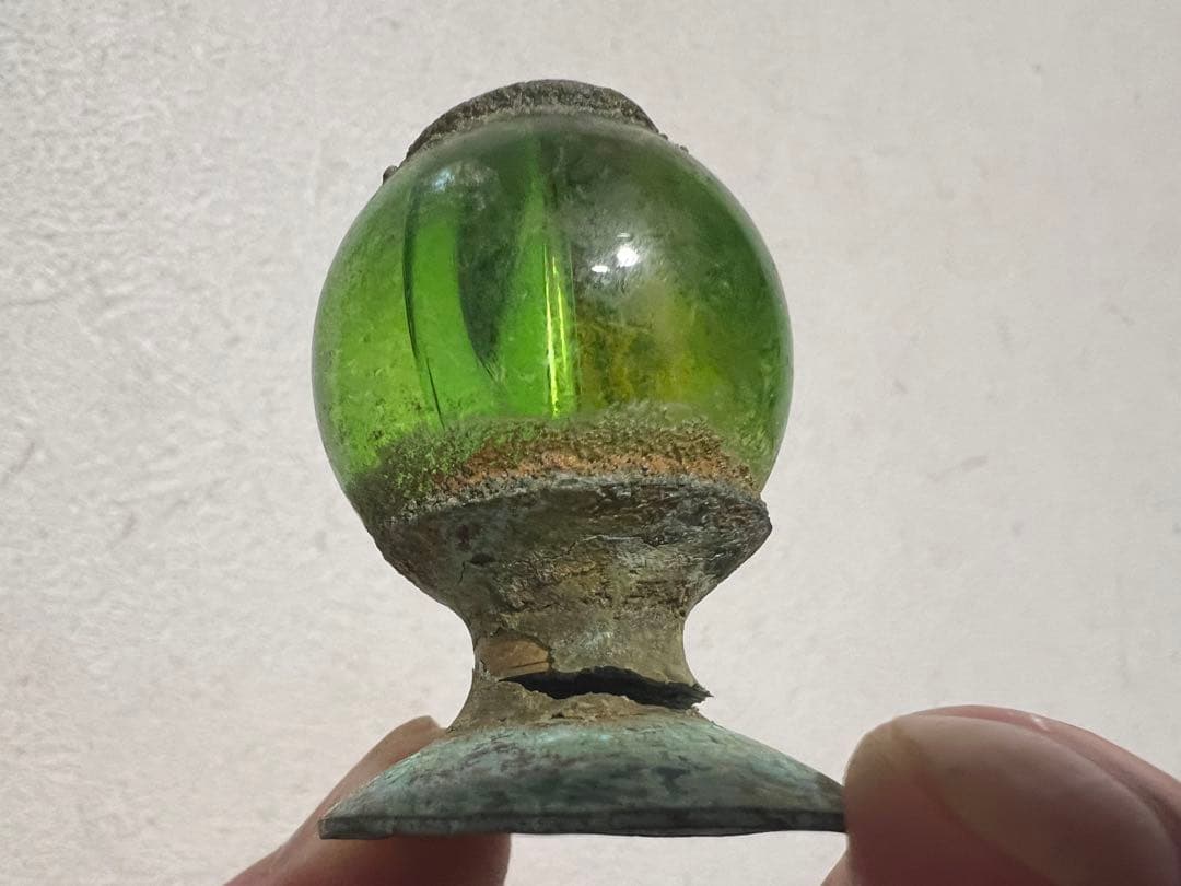 中国 仏像 残欠 宝冠 宝珠 緑ガラス 仏教美術 発掘 出土 骨董 古美術