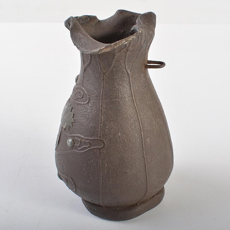 南蛮焼締　蓮葉形　蓮花蛙象嵌　掛け花生　合せ箱付　V　R7084