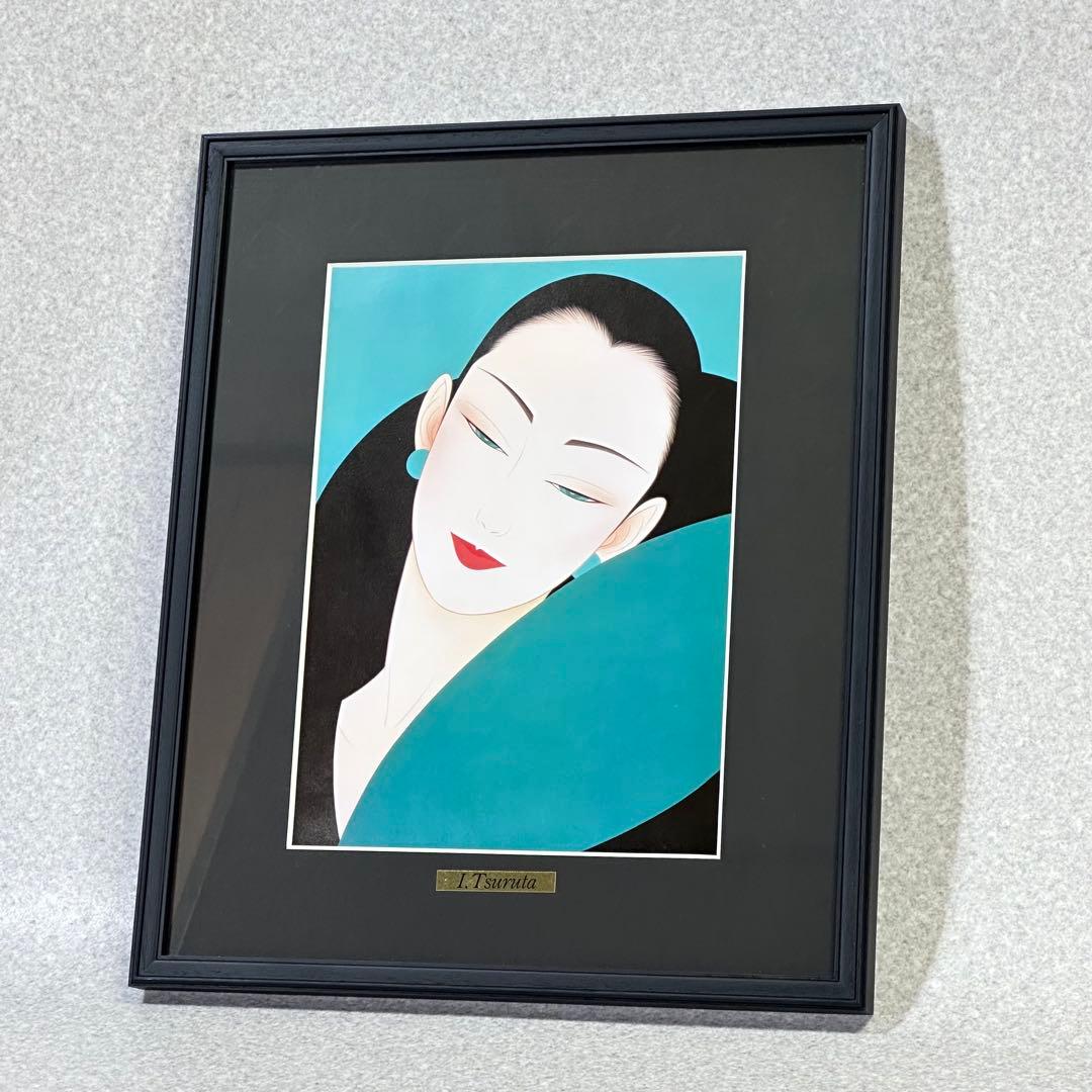 【希少品】鶴田一郎　美人画　絵画　日本女性　額入り　年代物　保管品　骨董