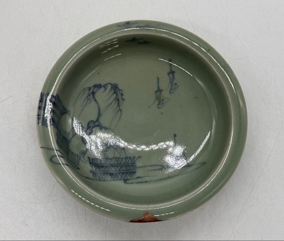 江戸　鍋島青磁　柳紋　お皿　共箱　アンティーク　送料込み260115