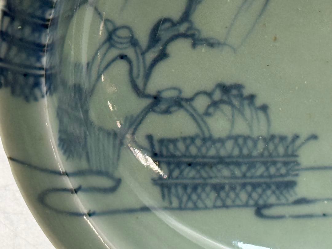 江戸　鍋島青磁　柳紋　お皿　共箱　アンティーク　送料込み260115