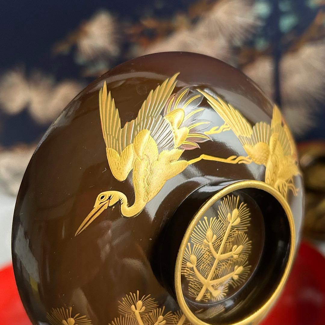 輪島塗　天然木製　松鶴模様 金蒔絵　蓋付き椀 吸物椀　10個セット