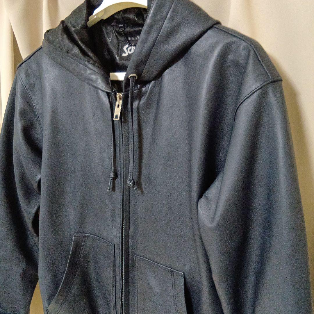 Schott レザーフルジップパーカー ネイビー Lサイズ
