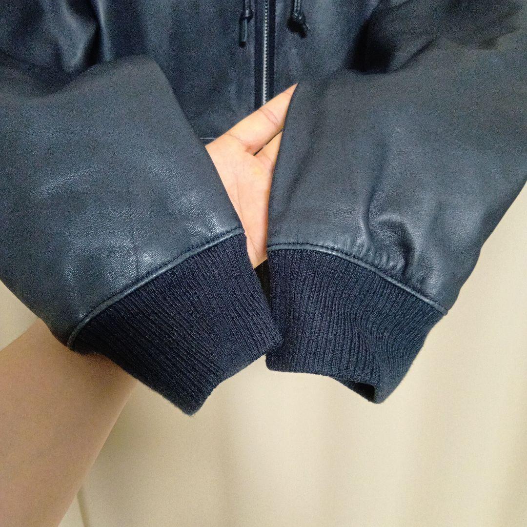 Schott レザーフルジップパーカー ネイビー Lサイズ