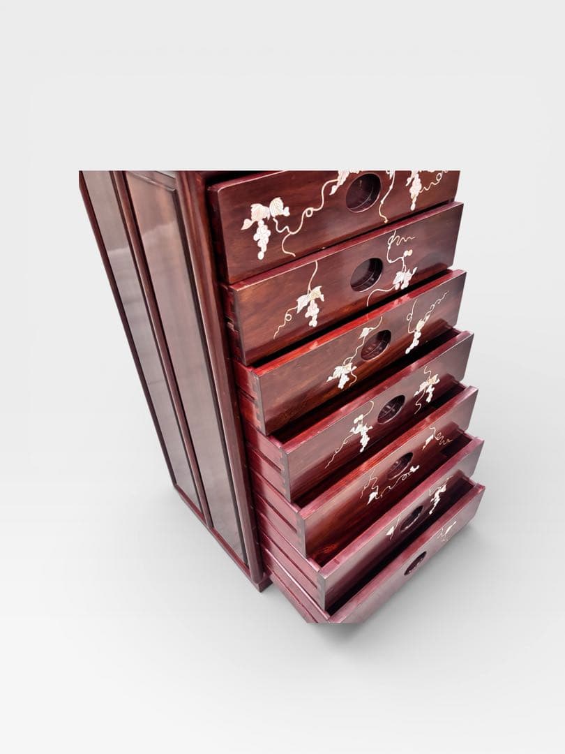 螺鈿家具 螺鈿細工 唐木 花梨 引き出し 7段 チェスト 無垢材　ラデン細工
