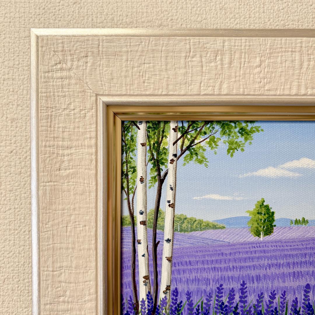 アクリル画　原画　「ラベンダー畑16」額縁付き　SMサイズ　風景画