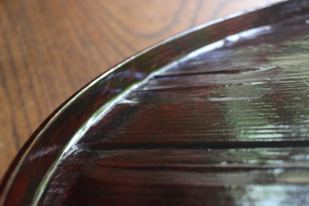 デッドストック！風情ある一閑張りに極上溜塗の映えるお膳（検お盆お膳茶道具